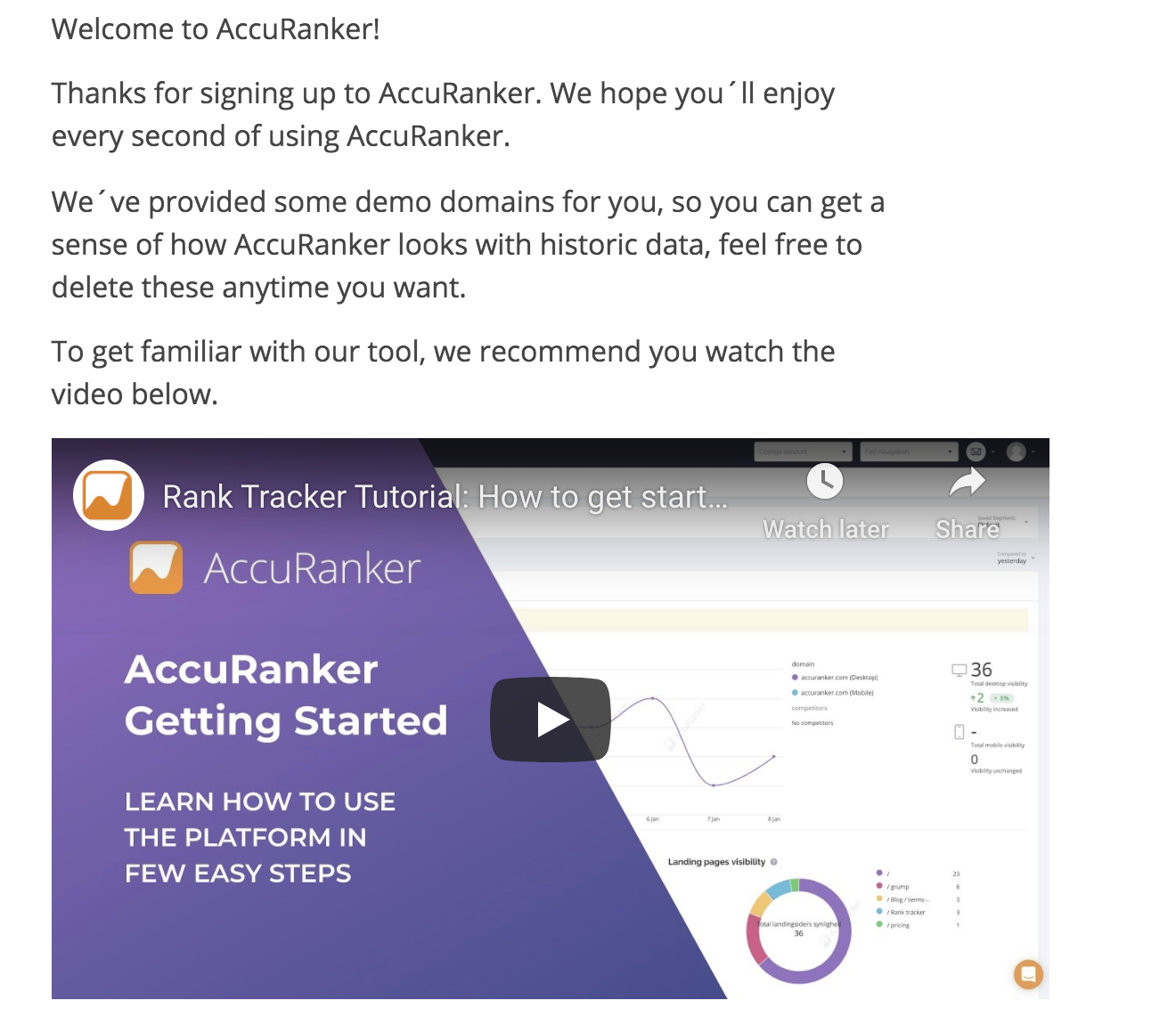 Accuranker Welcome Page