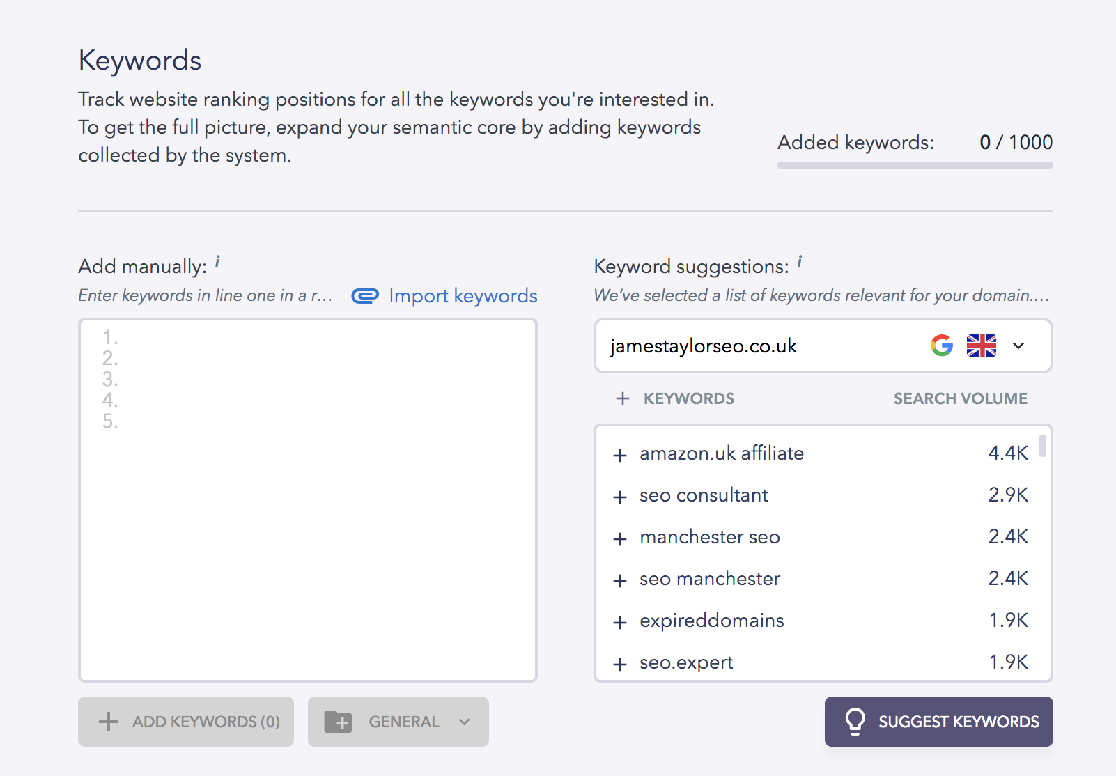 SE Ranking Keyword Setup