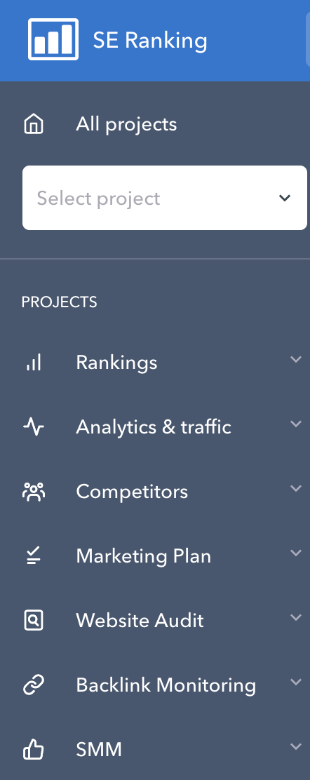 SE Ranking Projects Dashboard
